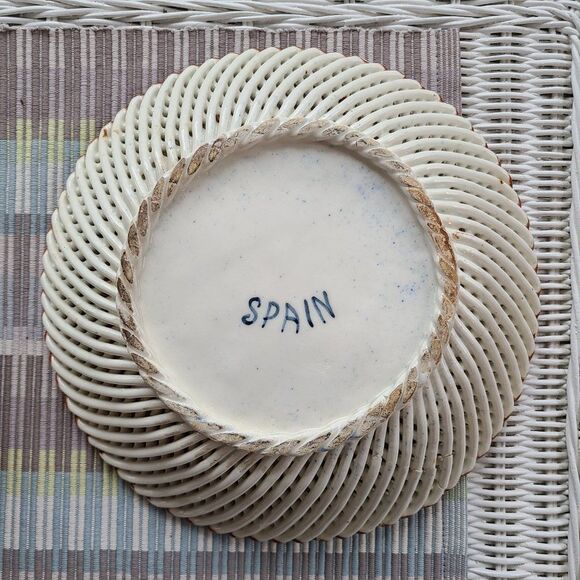 Vintage Reticulated Lattice Decorative Ceramic Bowl Hand Painted Made In Spain - Picture 10 of 15